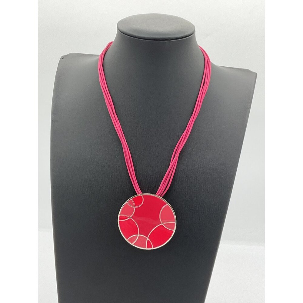 Red Circle Pendant Necklace With Adjustable Lobster Clasp